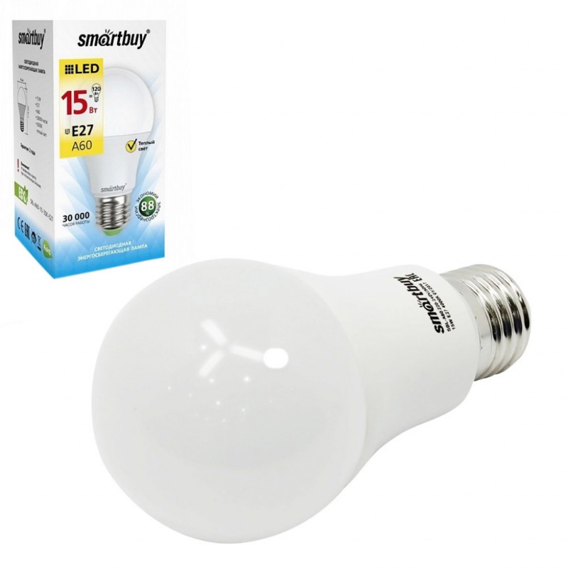 Лампа Smart Buy Светодиодная A60 15w 3000/E27  теплый свет