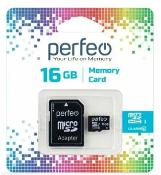 Карта памяти PERFEO 16GB MicroSDHC class 10 +адаптера PF16GMCSH10A