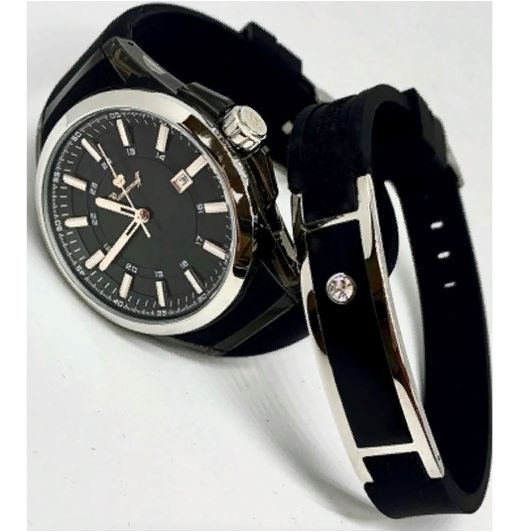 Romanoff  3162T/TB3BL часы наручные кварцевые  и браслет силиконовый магнитный "Black"