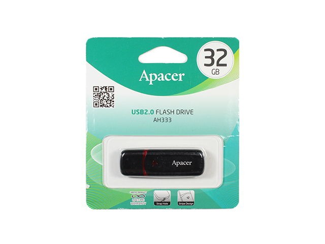 Флеш-карта APACER 32GB AH333 черная с колпачком USB 2.0 AP32GAH333B-1
