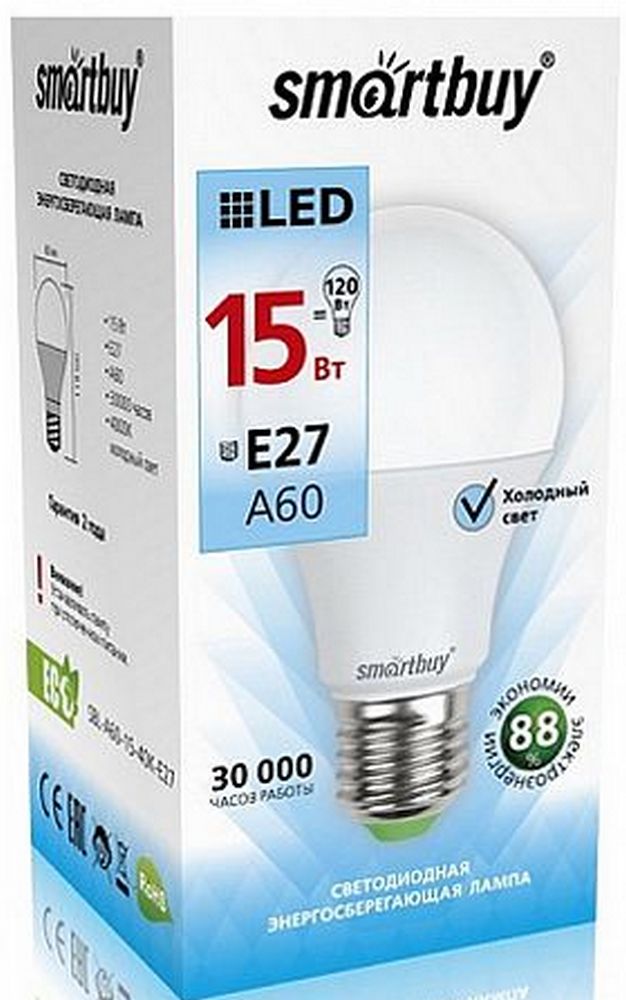 Лампа Smart Buy Светодиодная A60 15w 4000/E27 дневной свет