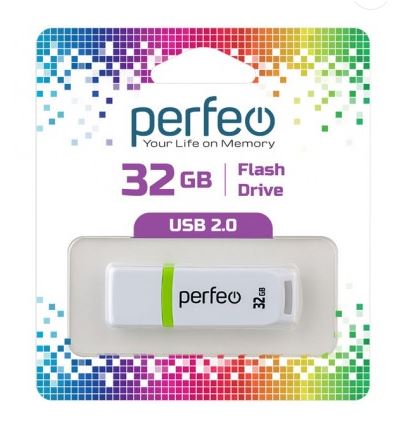 Флеш-карта PERFEO 32GB C11 белый глянец с колпачком USB 2.0