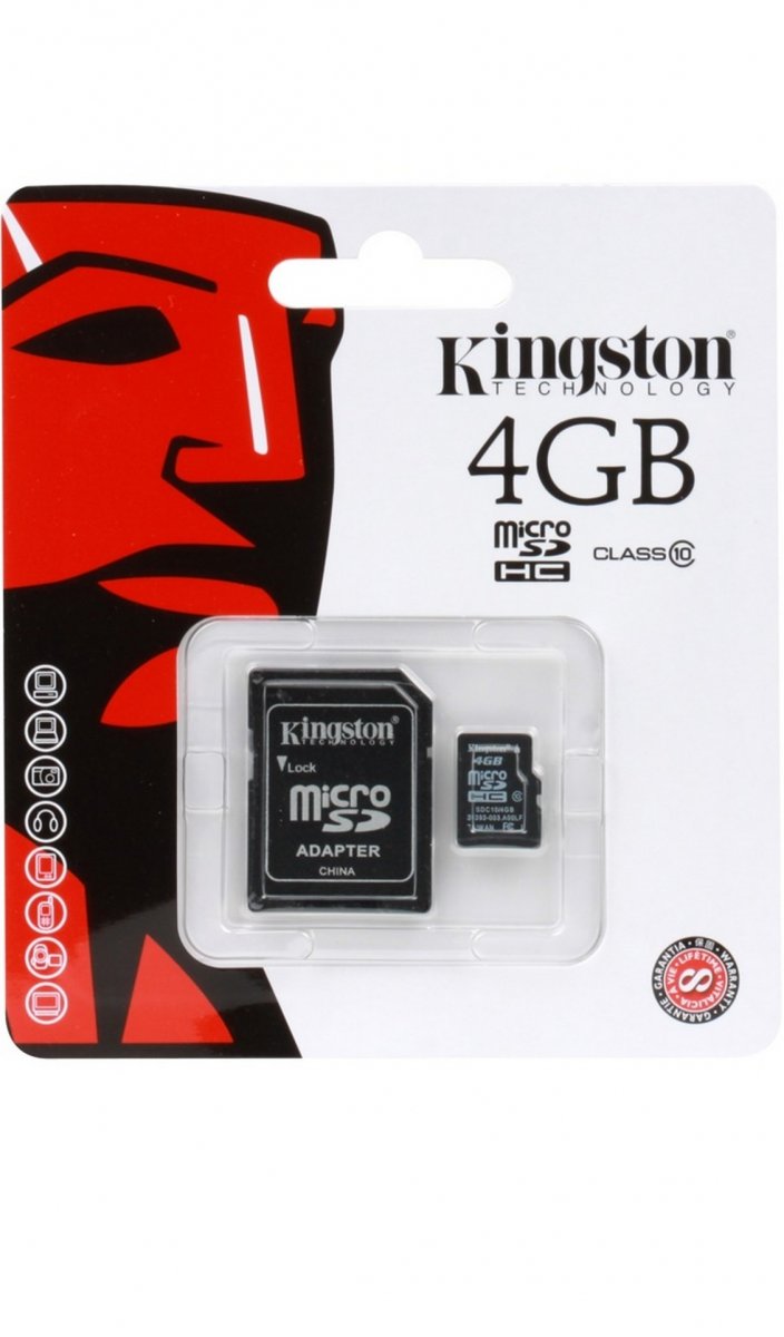 Карта памяти KINGSTON 4GB MICRO SD CLASS 10 plus adapter SDC10/4GB