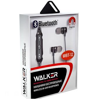 Наушники WALKER WBT-12 Bluetooth черная шейный шнур