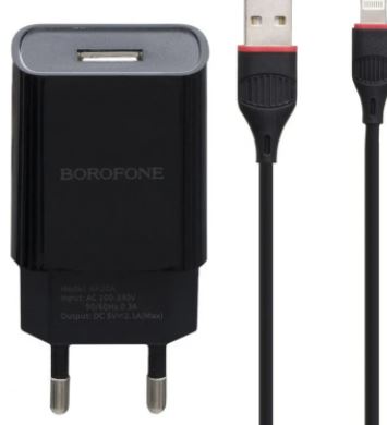 СЗУ BOROFONE BA20A  1 USB 2.1A + кабель Apple 8pin черный