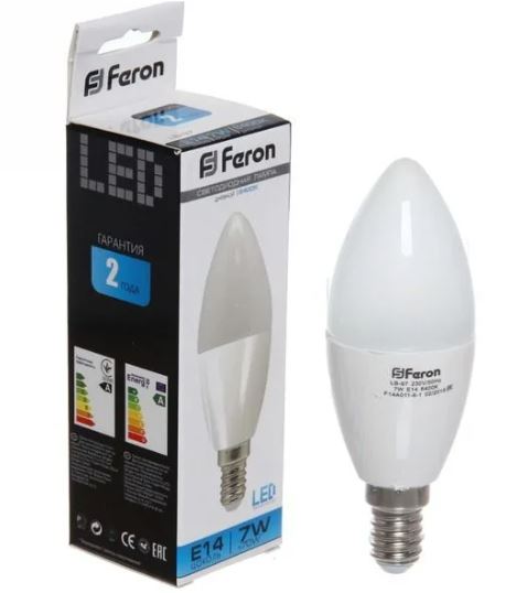 Лампа FERON Светодиодная C37 7w 6500/E14 свеча