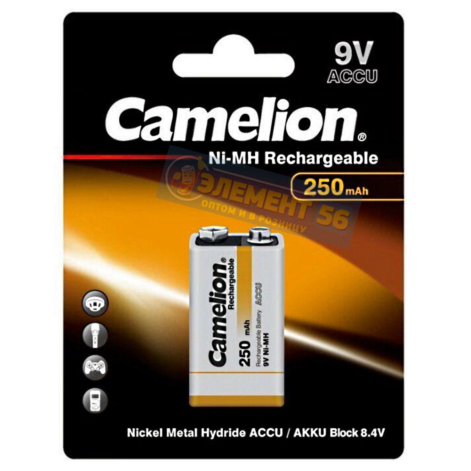 Аккумулятор CAMELION (КРОНА-N) (250 mAh) 1BL (12) 1604A, 6LF22, 6LR61, MN1604, MX1604, 6LP3146