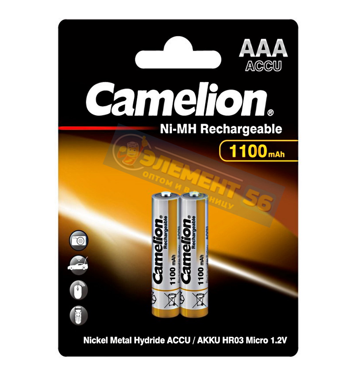 Аккумулятор CAMELION AAA, HR03 (1100 mAh) MN2400, А286, 24A, AM4, UM4, HP16 2BL (2) (24) (480)
