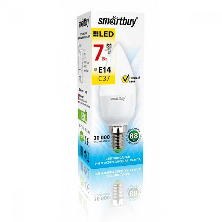 Лампа Smart Buy Светодиодная C37 7w 3000/E14 Миньон теплый