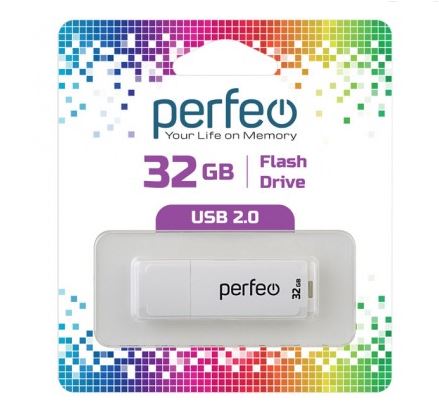 Флеш-карта PERFEO 32GB C04 белый пластик с колпачком USB 2.