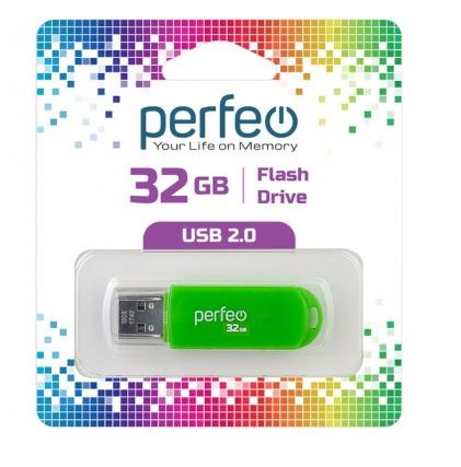 Флеш-карта PERFEO 32GB C03 зеленая с колпачком USB 2.0