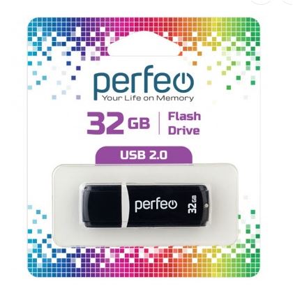 Флеш-карта PERFEO 32GB C02 черная USB 2.0 с колпачком