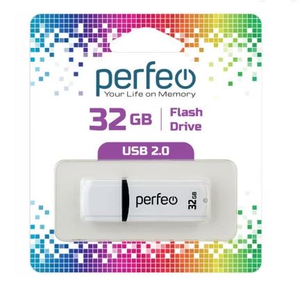 Флеш-карта PERFEO 32GB C02 белая USB 2.0 с колпачком
