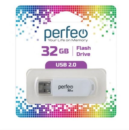 Флеш-карта PERFEO 32GB C03 белая с колпачком USB 2.0