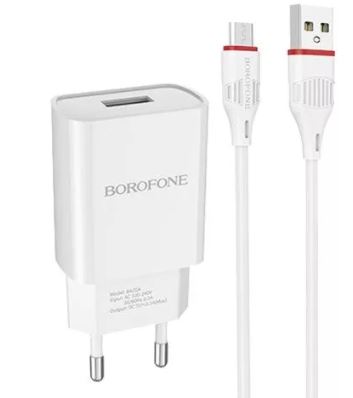 СЗУ BOROFONE BA20A  1 USB 2.1A + кабель MicroUSB белый
