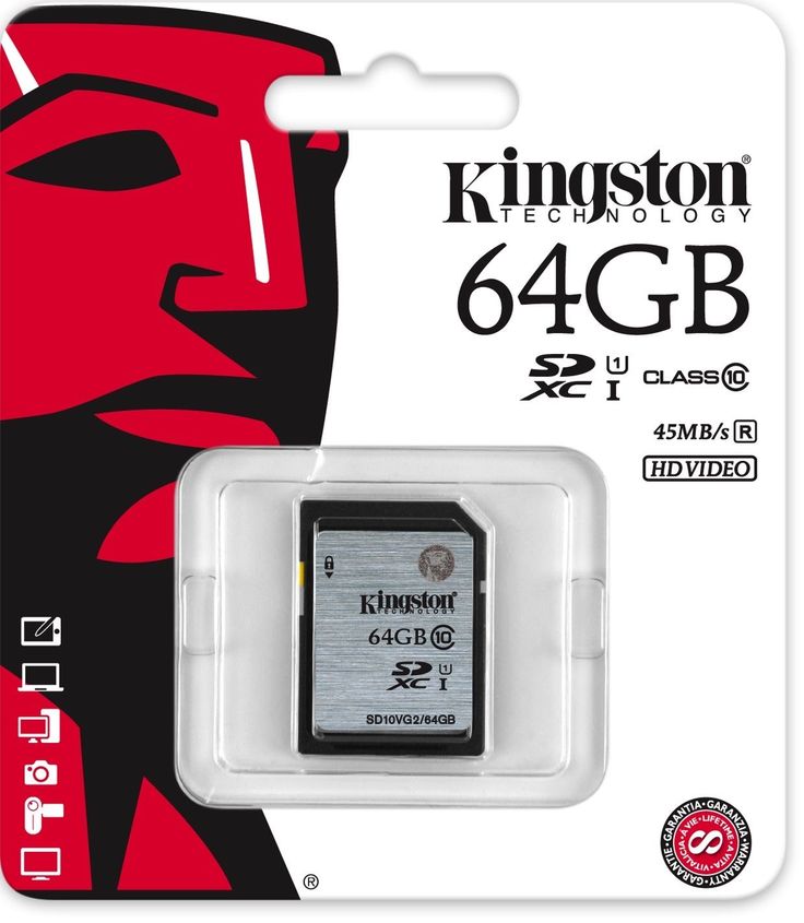 Карта памяти KINGSTON 64GB SECURE DIGITAL SDXC CLASS 10 UHS-I (U1) 30mb/s SDX10V/64GB
