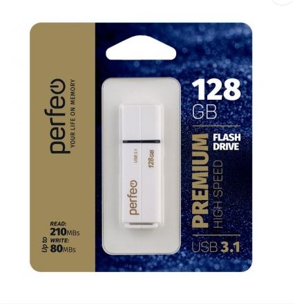 Флеш-карта PERFEO 128GB C15 белый с колпачком USB 3.0