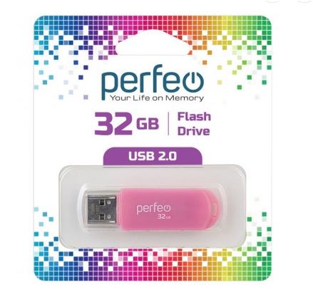 Флеш-карта PERFEO 32GB C03 розовая с колпачком USB 2.0