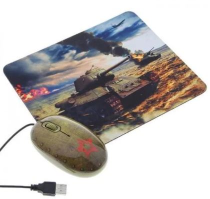 Мышь CBR набор сувенирная "Tank Battle" USB + коврик для мышки