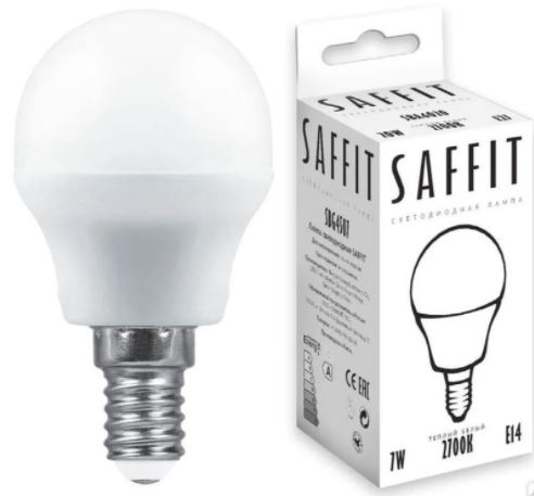Лампа светодиодная SAFFIT G45 7W 2700K/E14 теплый свет (220V)