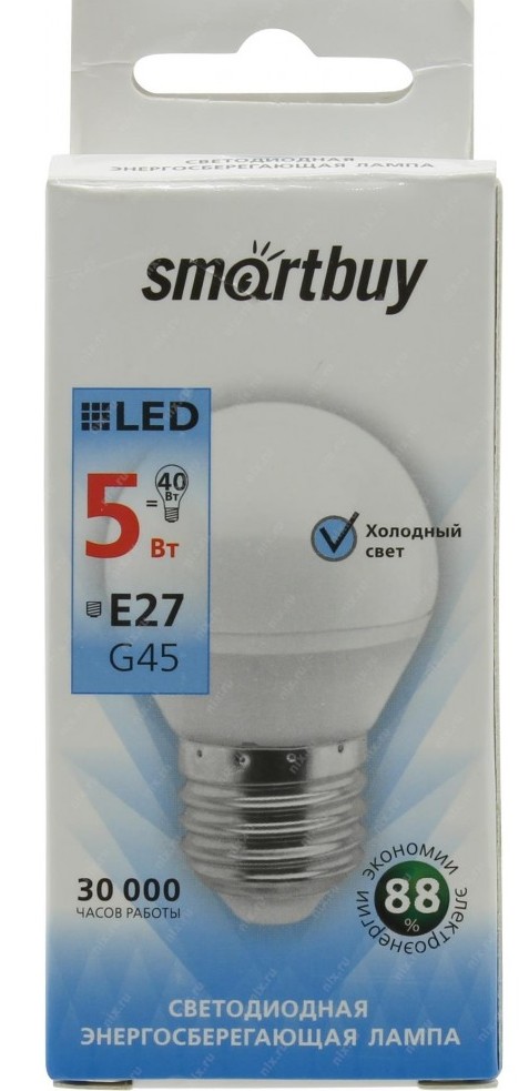 Лампа Smart Buy Светодиодная G45 5W 4000/E27 "ШАРИК" дневной свет