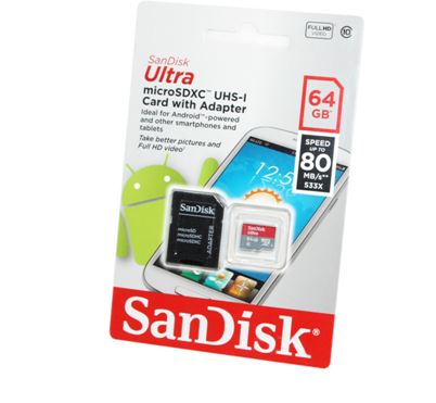 Карта памяти SANDISK SD 64GB Class 10 Ultra Plus adapter SDSQUNS-064G-GN3MA