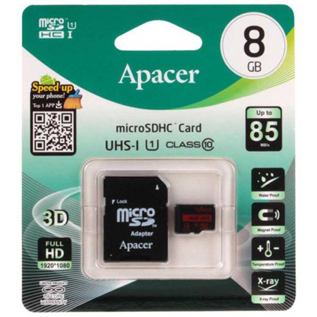 Карта памяти APACER 8GB MICRO SDHC CLASS 10 plus adapter AP8GMCSH10-R