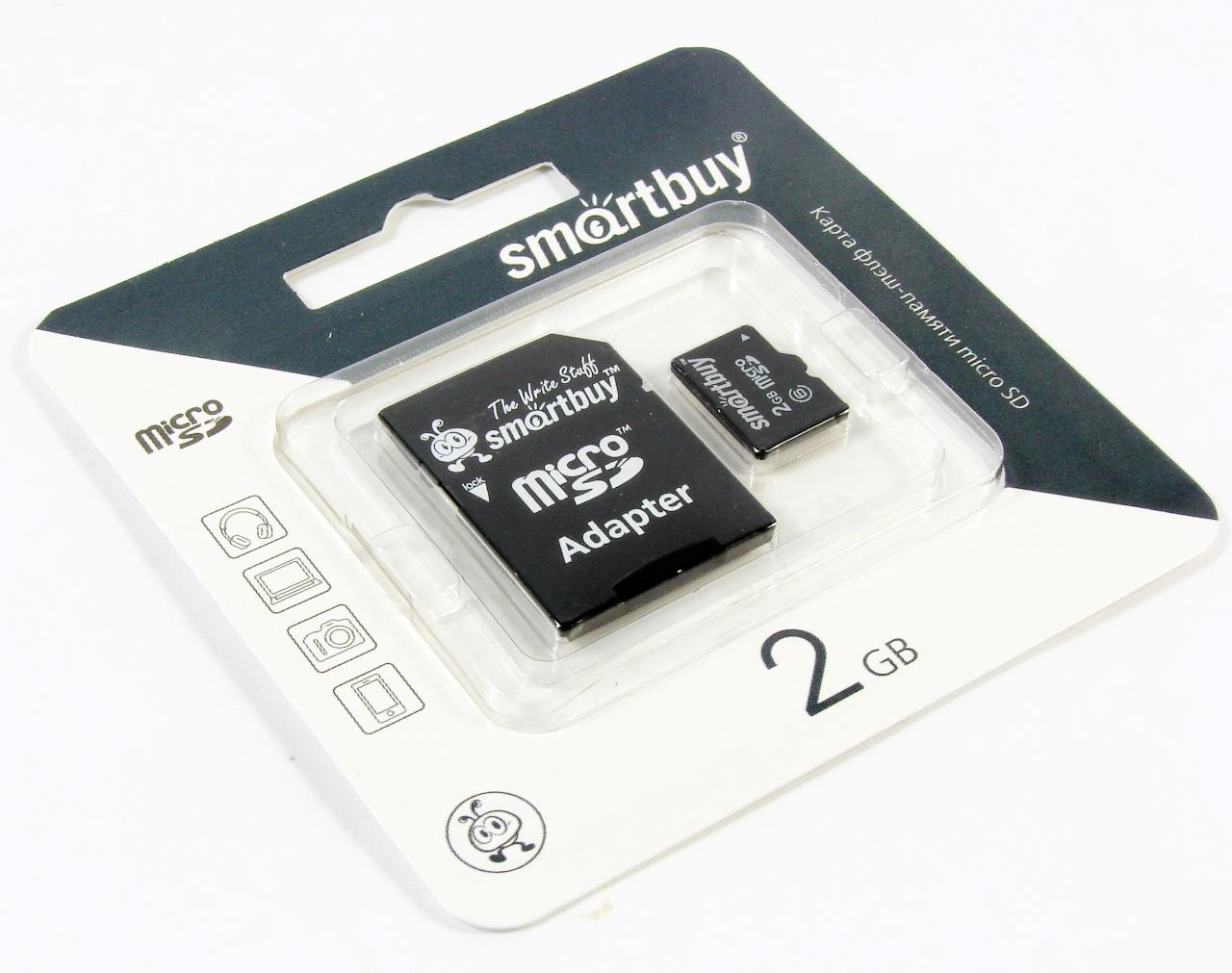 Карта памяти Smart Buy  2GB MICRO SD+адаптер SB2GBSD-01