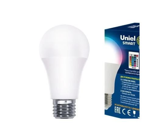 Лампа UNIEL SMART RGB+W A60 E27-W 10 BT 4000K ИК-сенсор, без пульта,