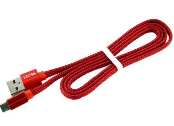 Кабель WALKER C755 microUSB - USB (M) 1м 2.4A красный ткань
