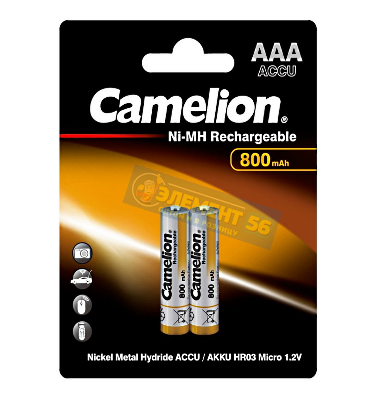 Аккумулятор CAMELION AAA, HR03 (800 mAh) MN2400, А286, 24A, AM4, UM4, HP16 2BL (2) (24) (480)