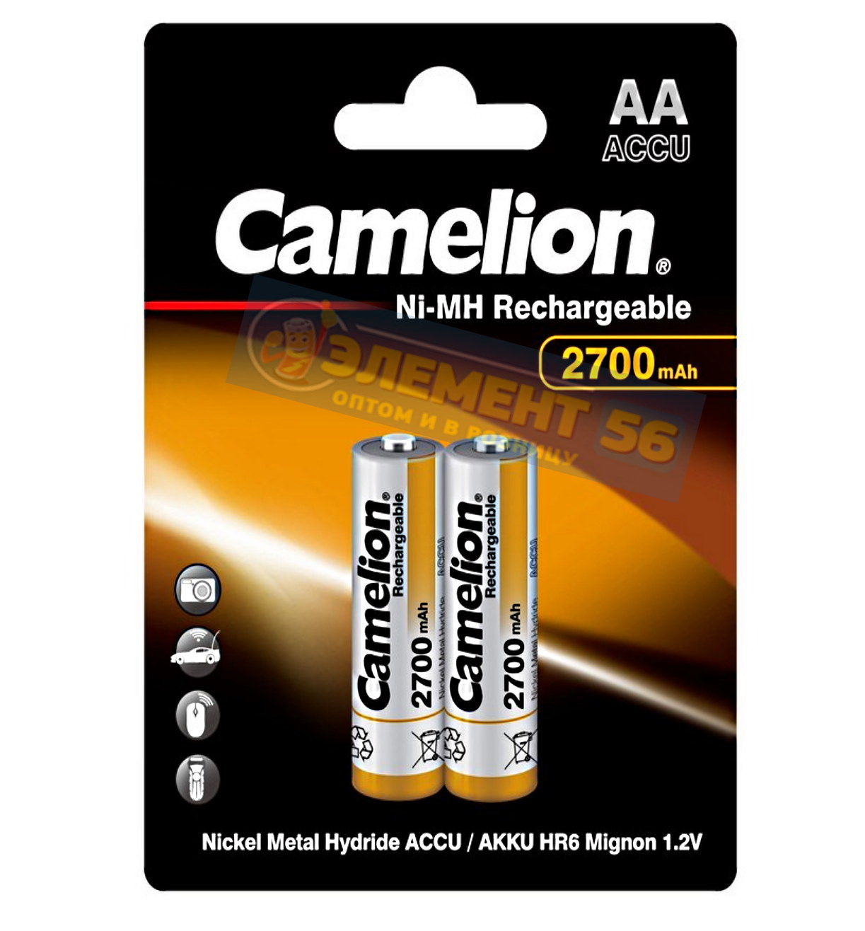 Аккумулятор CAMELION AA, HR6 (2700 mAh) MN1500, А316 2BL (2) (24) (384)