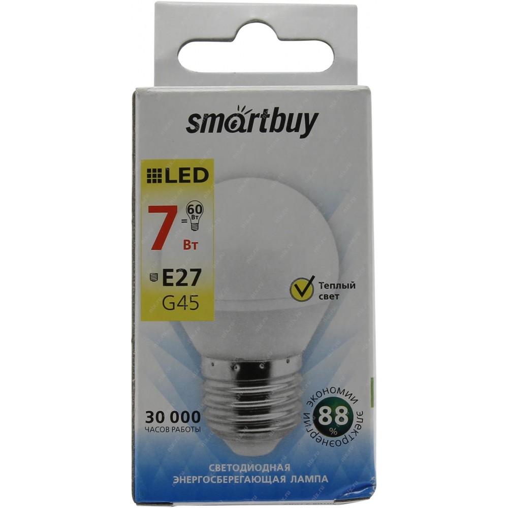 Лампа Smart Buy Светодиодная G45 7W 3000/E27 "ШАРИК" теплый свет