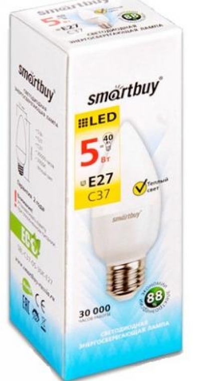 Лампа Smart Buy Светодиодная C37 5W 3000/E27 "Миньон" теплый свет