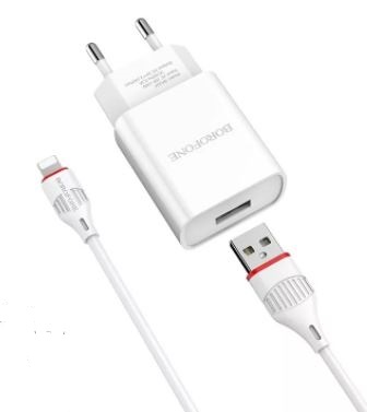 СЗУ BOROFONE BA20A  1 USB 2.1A + кабель Apple 8pin белый
